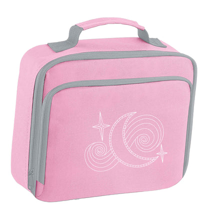 Moon and stars illustration insulated pink lunch bag cooler