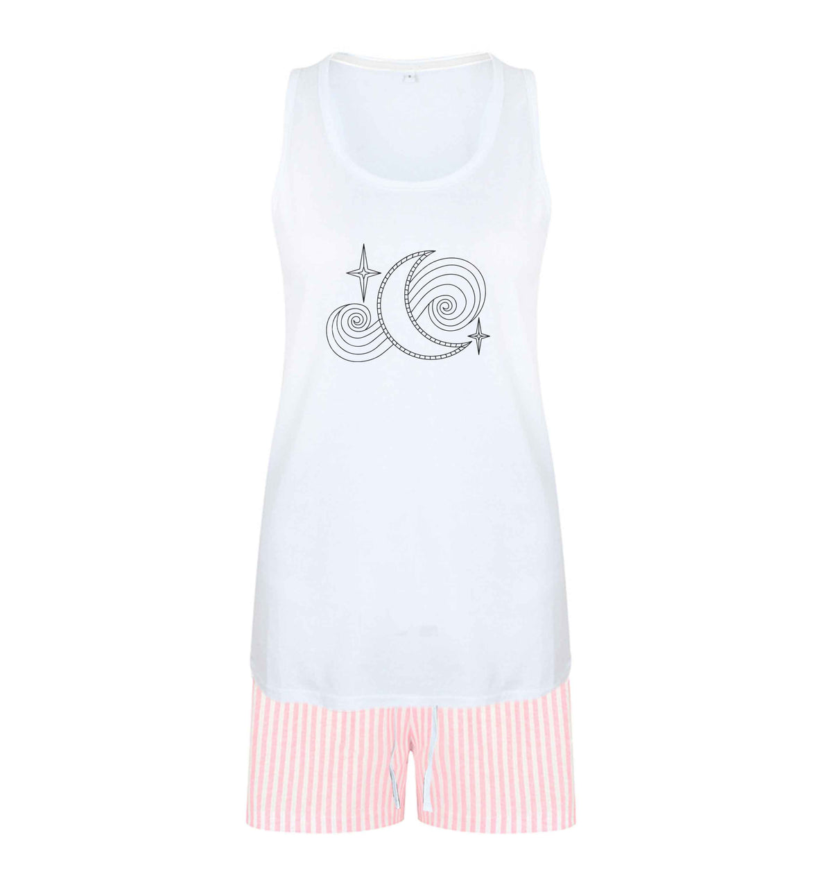 Moon and stars illustration size XL women's pyjama shorts set in pink 