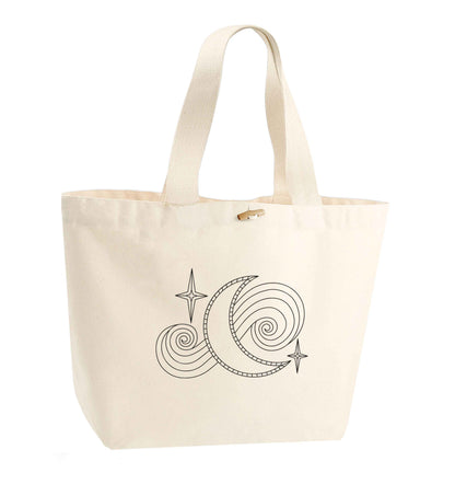 Moon and stars illustration organic cotton premium tote bag with wooden toggle in natural