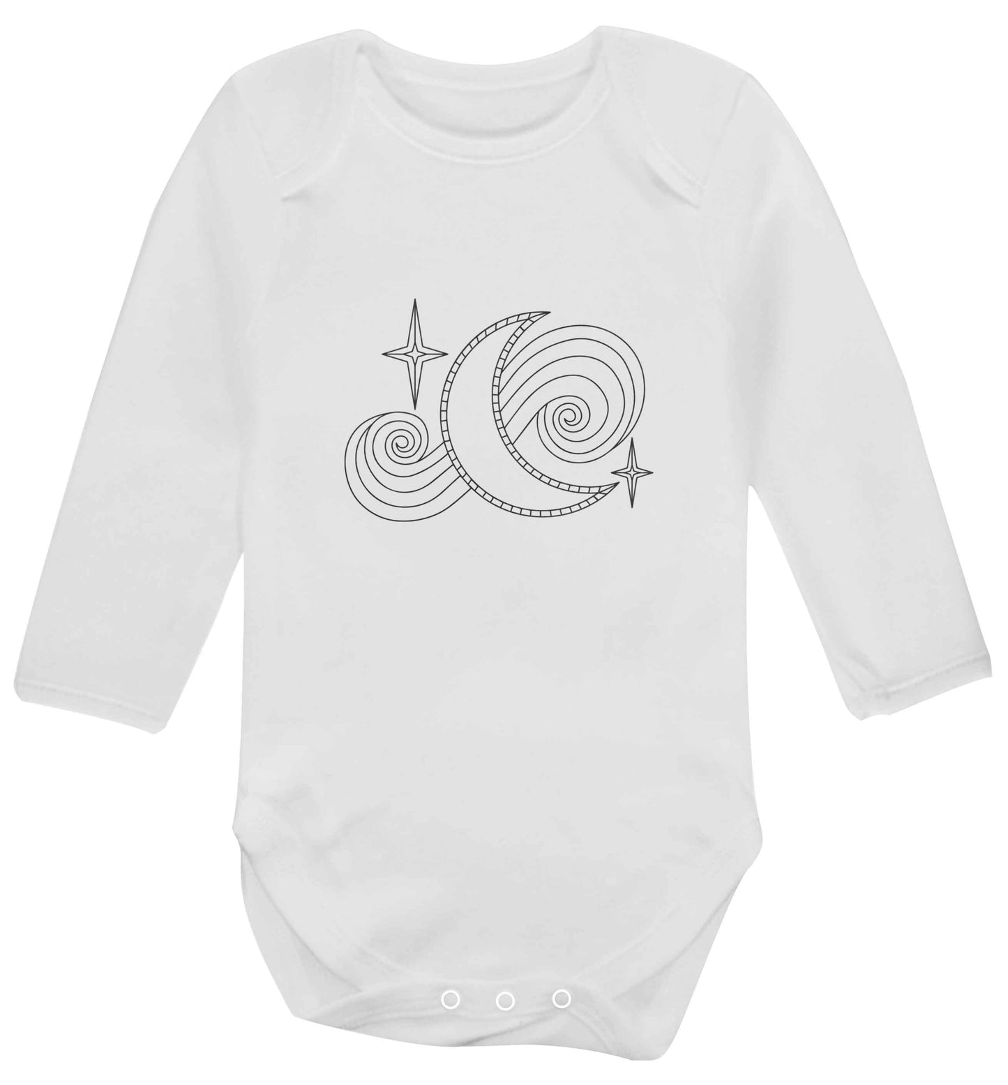 Moon and stars illustration baby vest long sleeved white 6-12 months