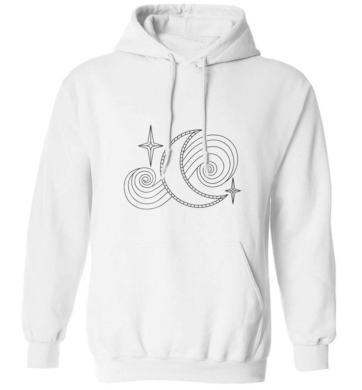 Moon and stars illustration adults unisex white hoodie 2XL