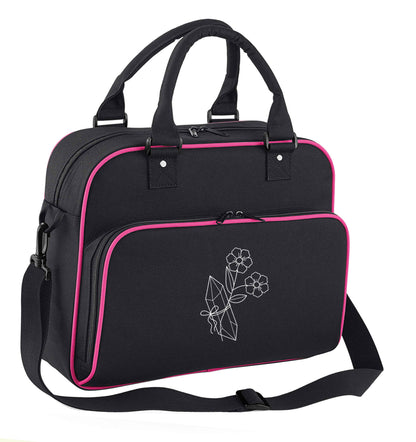 Crystal flower illustration children's dance bag black with pink detail