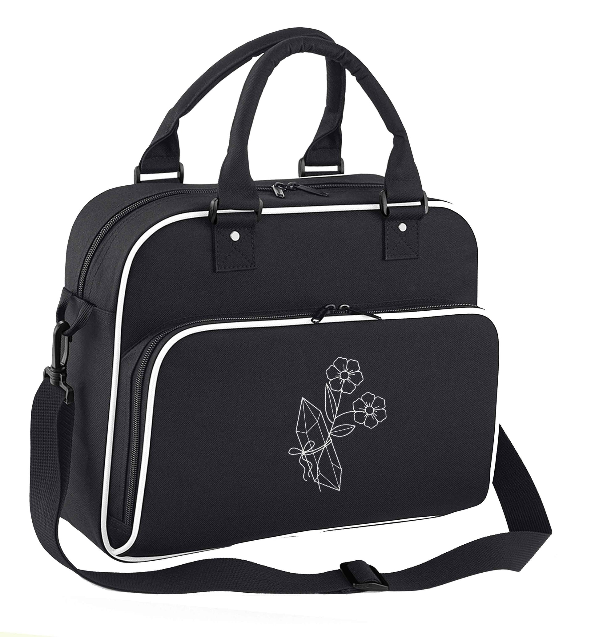 Crystal flower illustration children's dance bag black with white detail