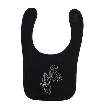 Crystal flower illustration black baby bib
