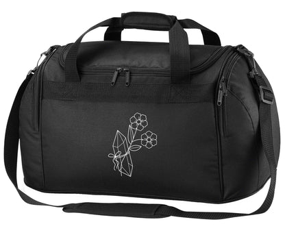 Crystal flower illustration black holdall / duffel bag
