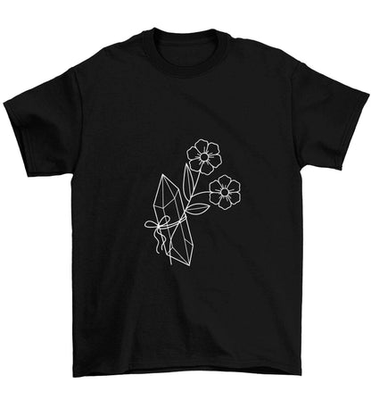 Crystal flower illustration Children's black Tshirt 12-13 Years