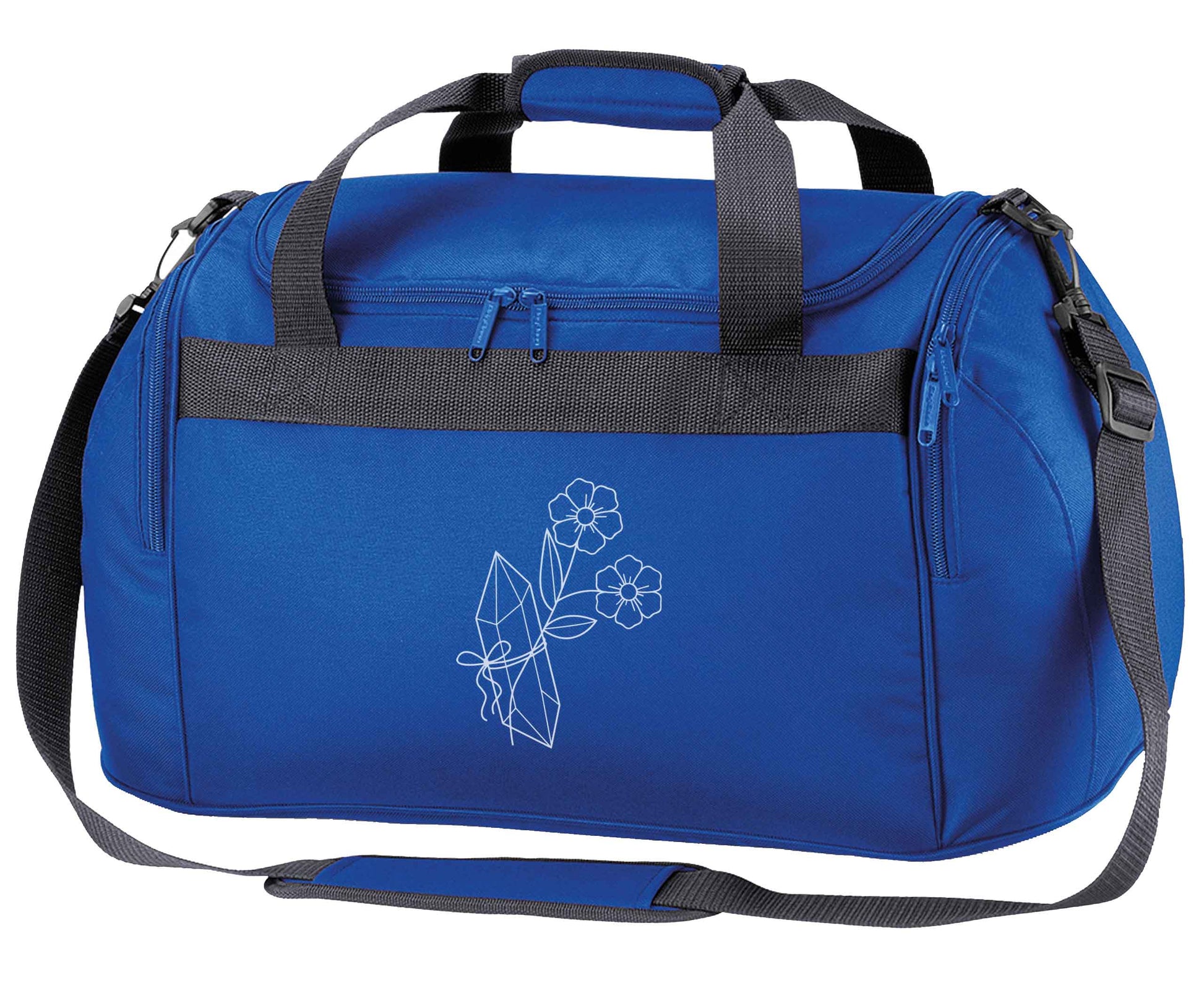Crystal flower illustration royal blue holdall / duffel bag