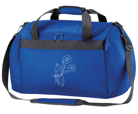 Crystal flower illustration royal blue holdall / duffel bag