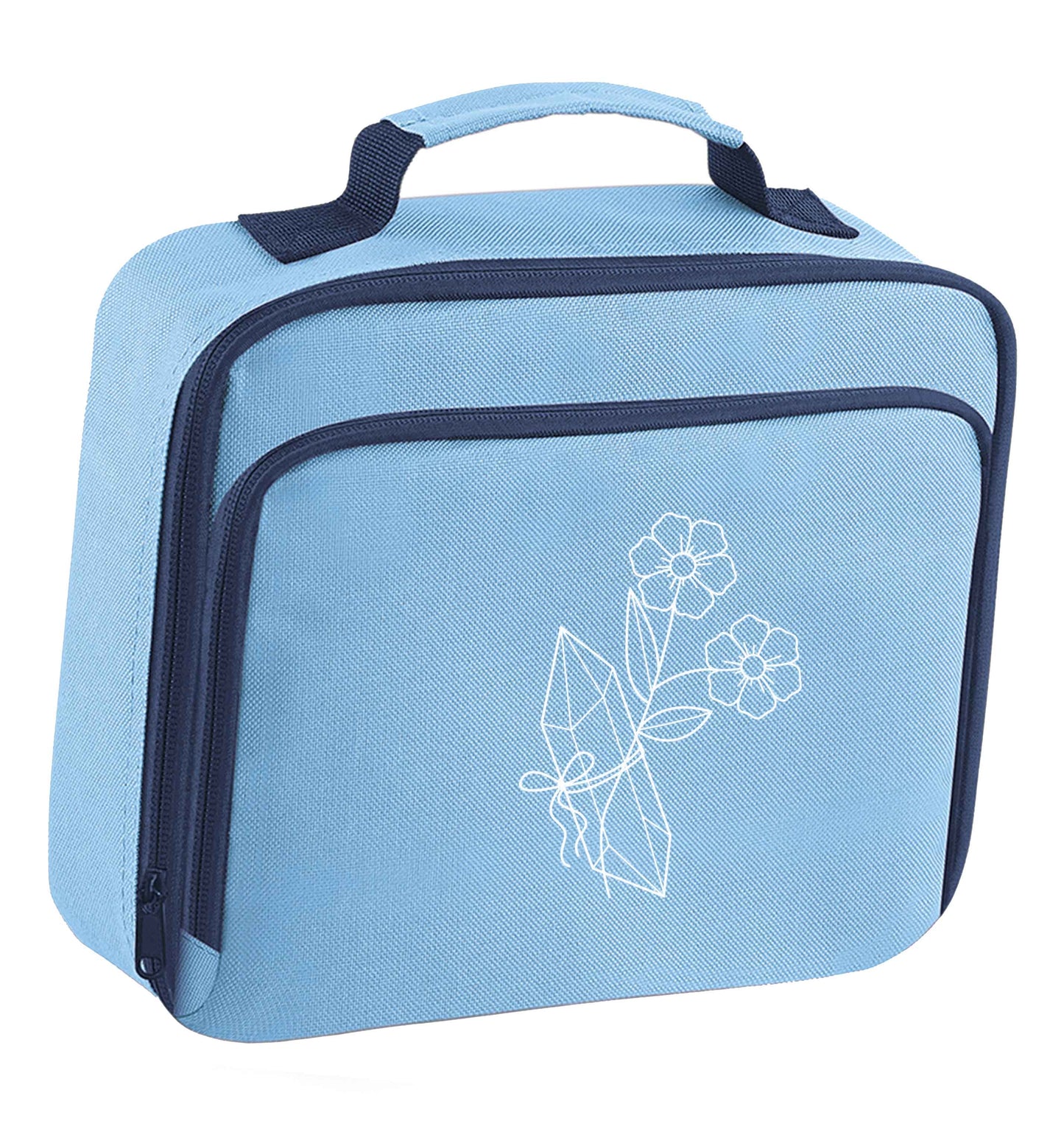 Crystal flower illustration insulated blue lunch bag cooler