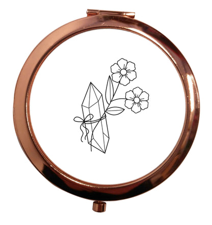 Crystal flower illustration rose gold circle pocket mirror