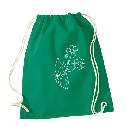 Crystal flower illustration green drawstring bag