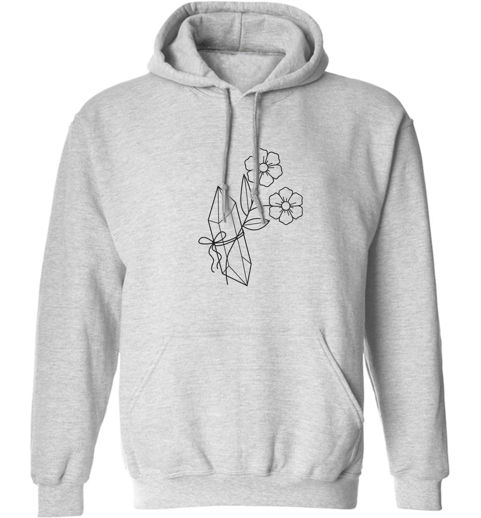Crystal flower illustration adults unisex grey hoodie 2XL