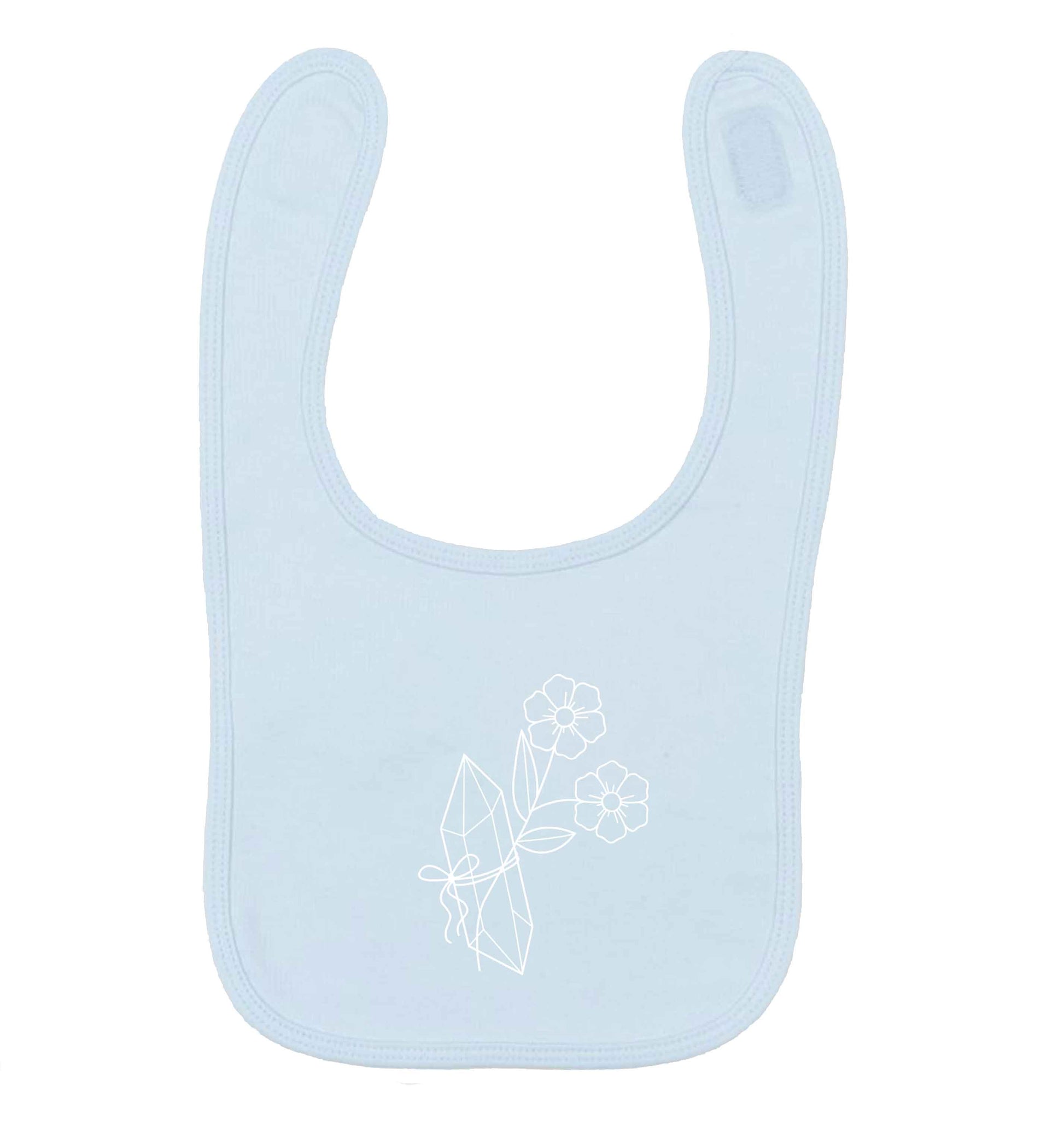 Crystal flower illustration pale blue baby bib