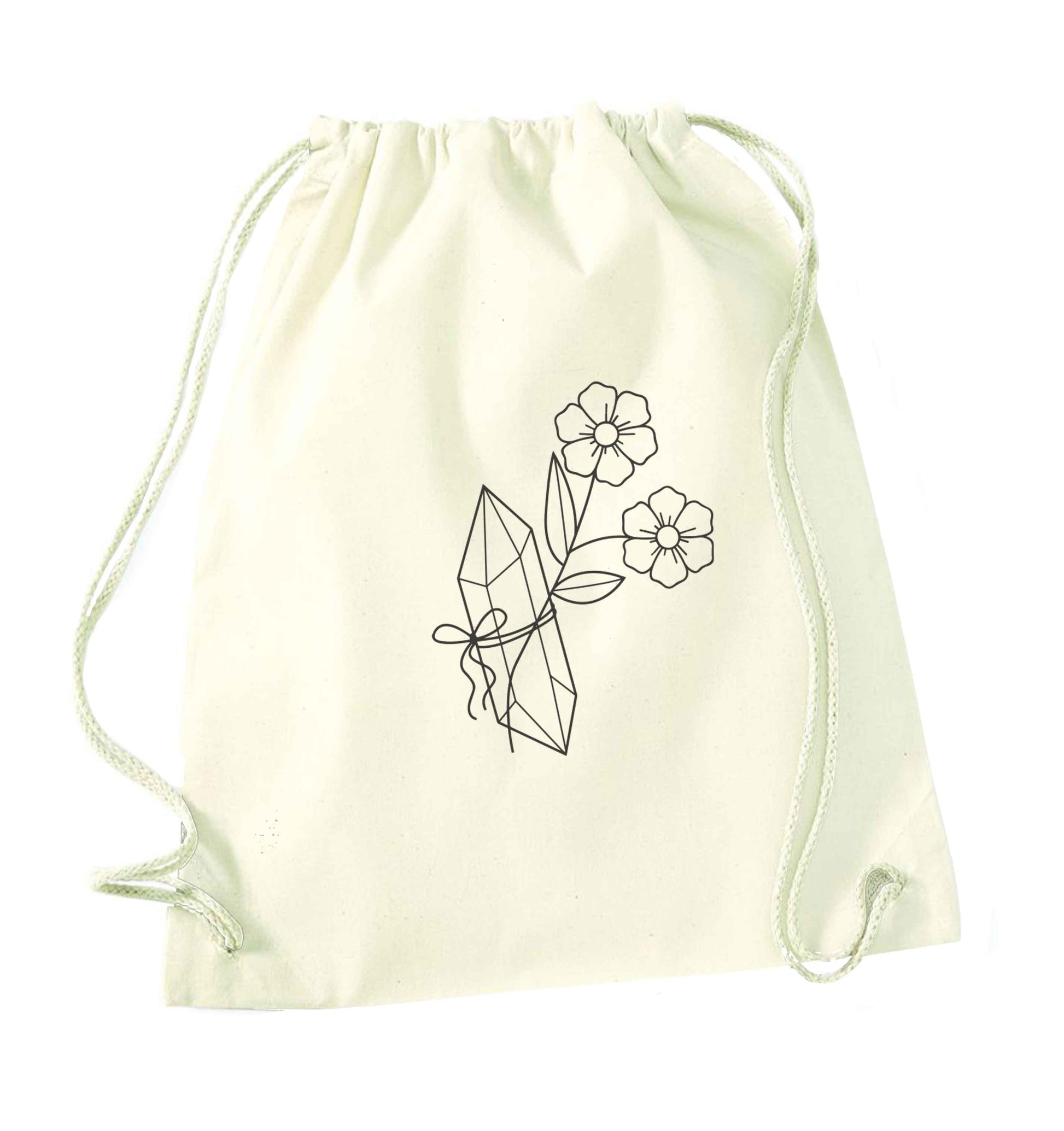 Crystal flower illustration natural drawstring bag
