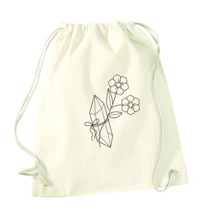 Crystal flower illustration natural drawstring bag