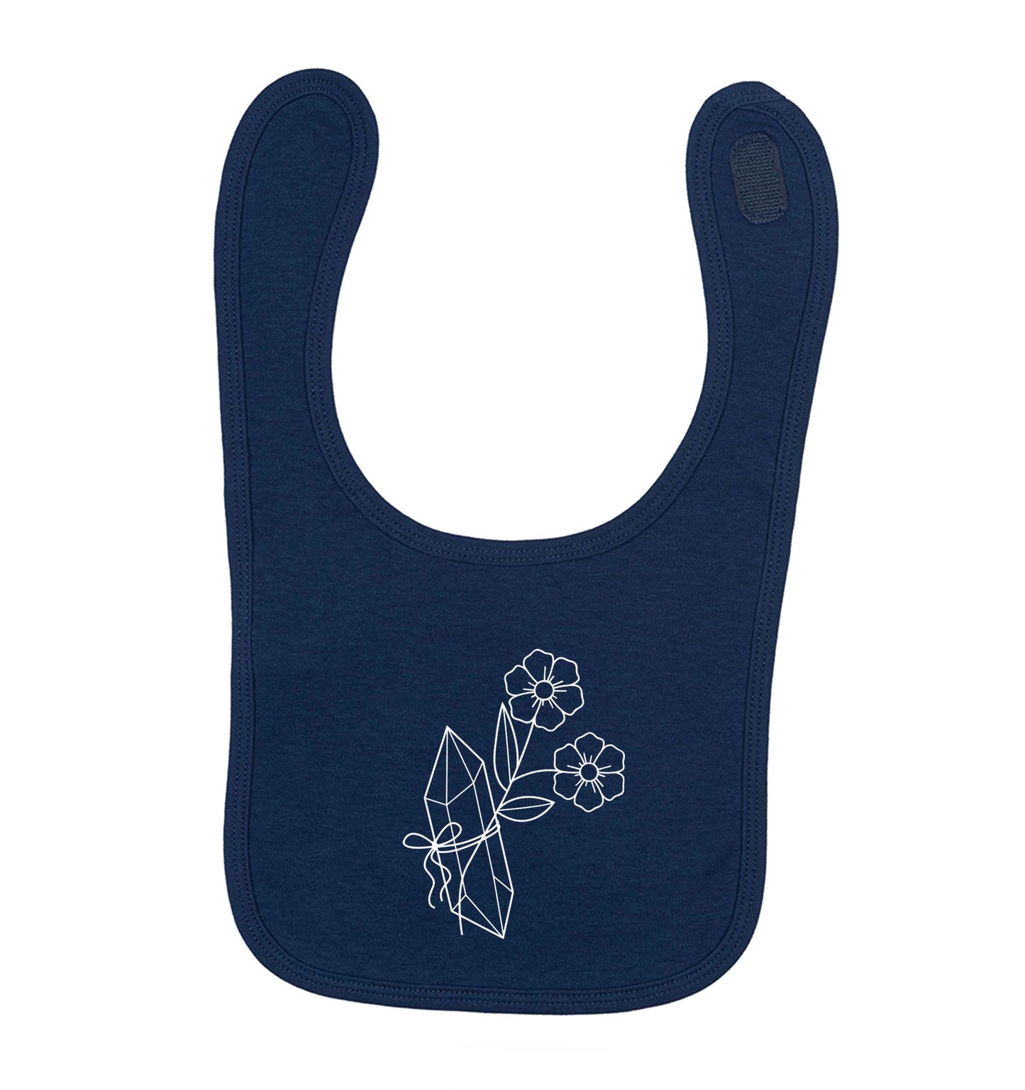 Crystal flower illustration navy baby bib