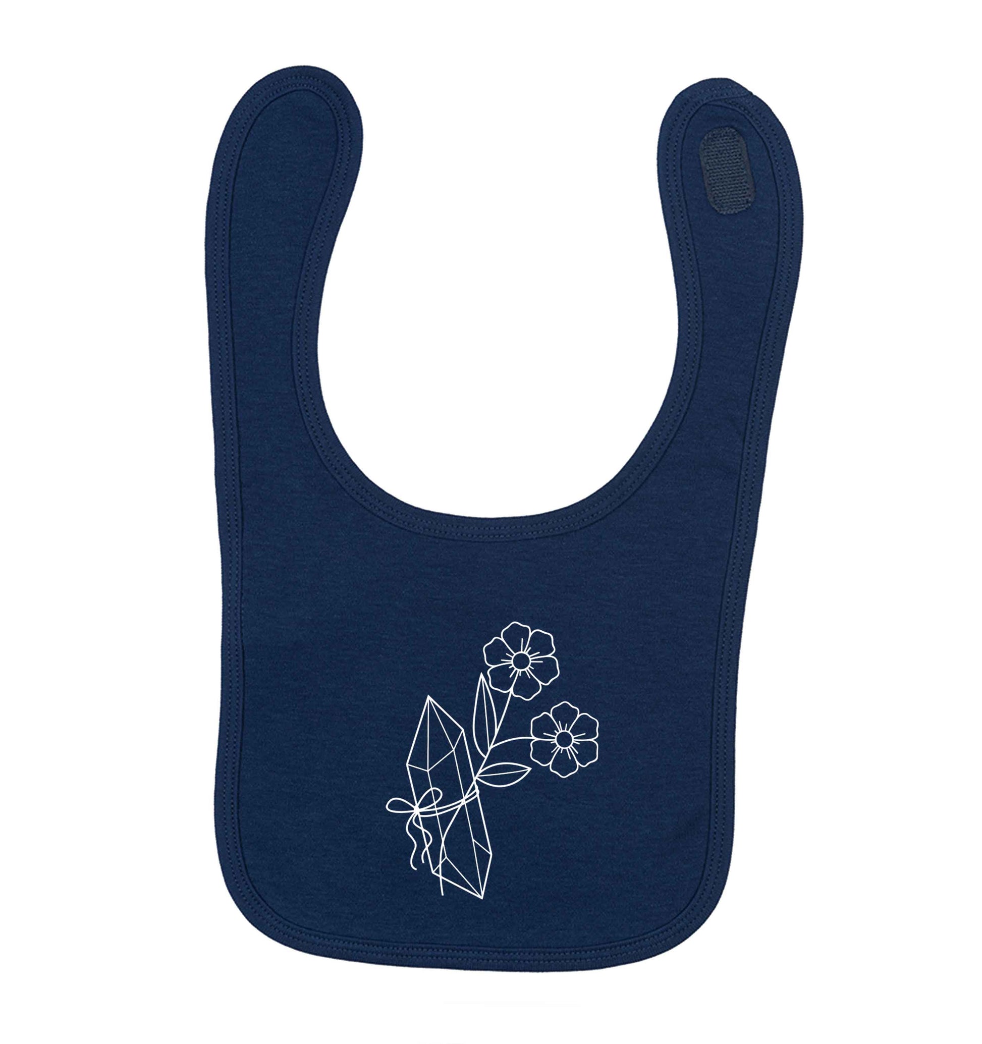 Crystal flower illustration navy baby bib