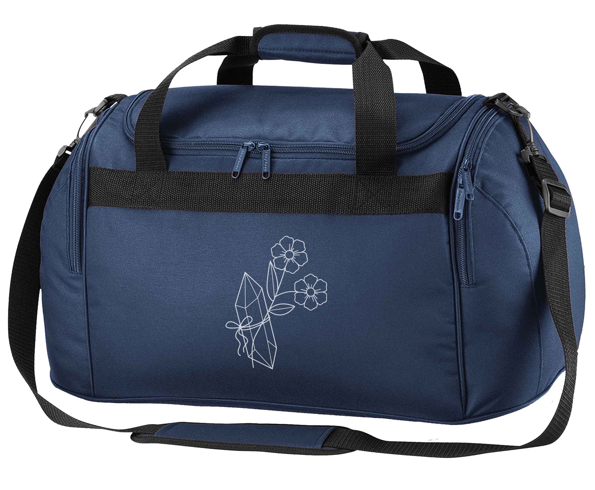 Crystal flower illustration navy holdall / duffel bag