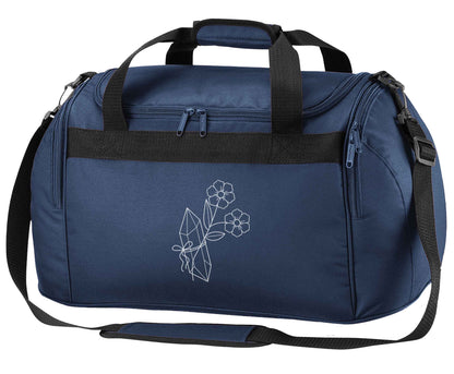 Crystal flower illustration navy holdall / duffel bag