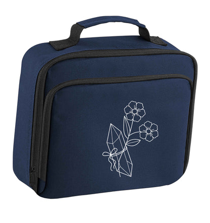 Crystal flower illustration insulated navy lunch bag cooler