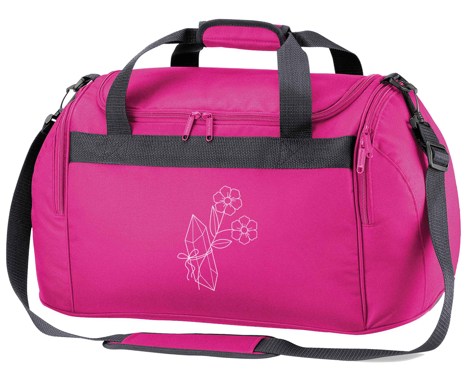 Crystal flower illustration pink holdall / duffel bag
