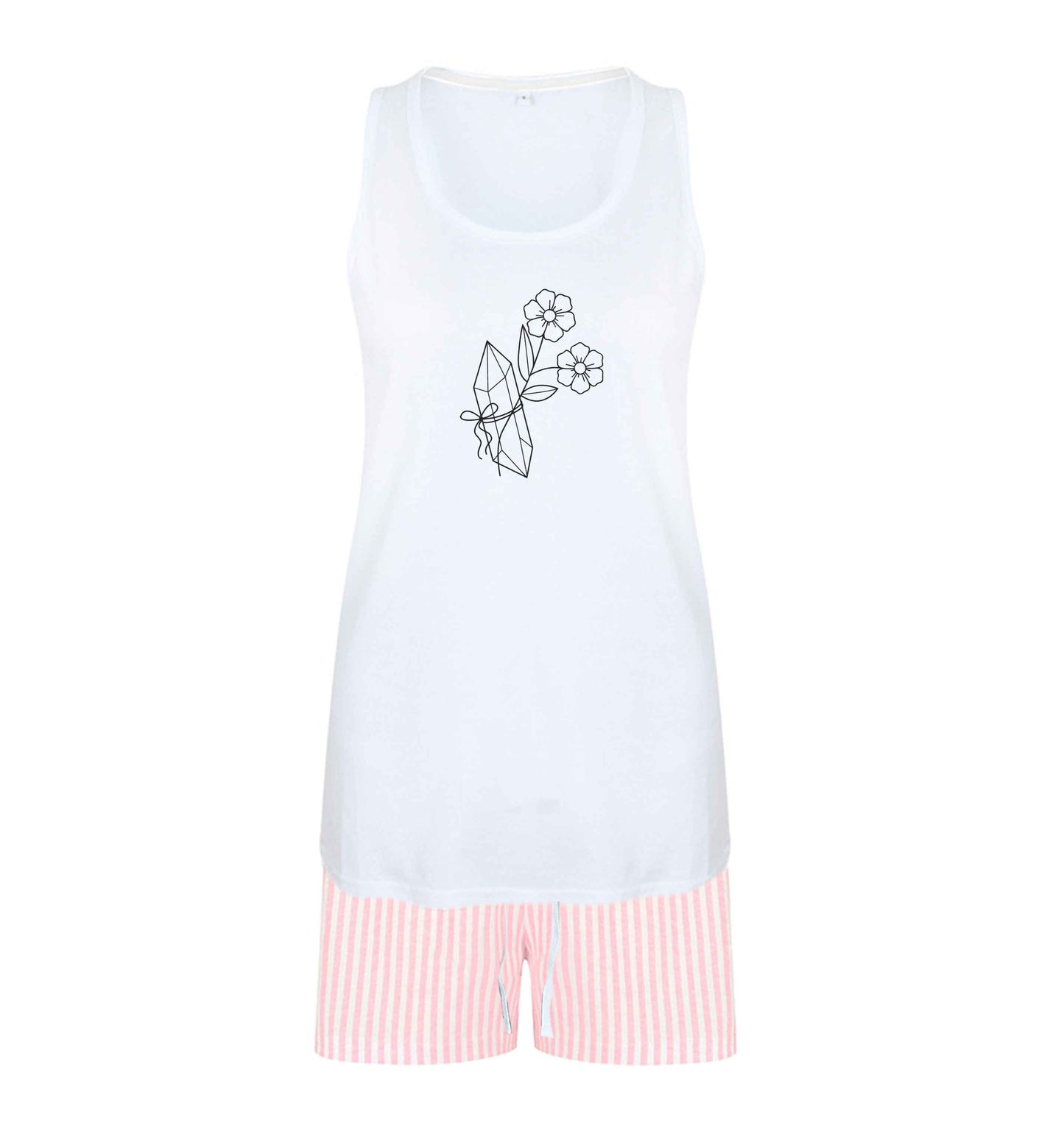 Crystal flower illustration size XL women's pyjama shorts set in pink 