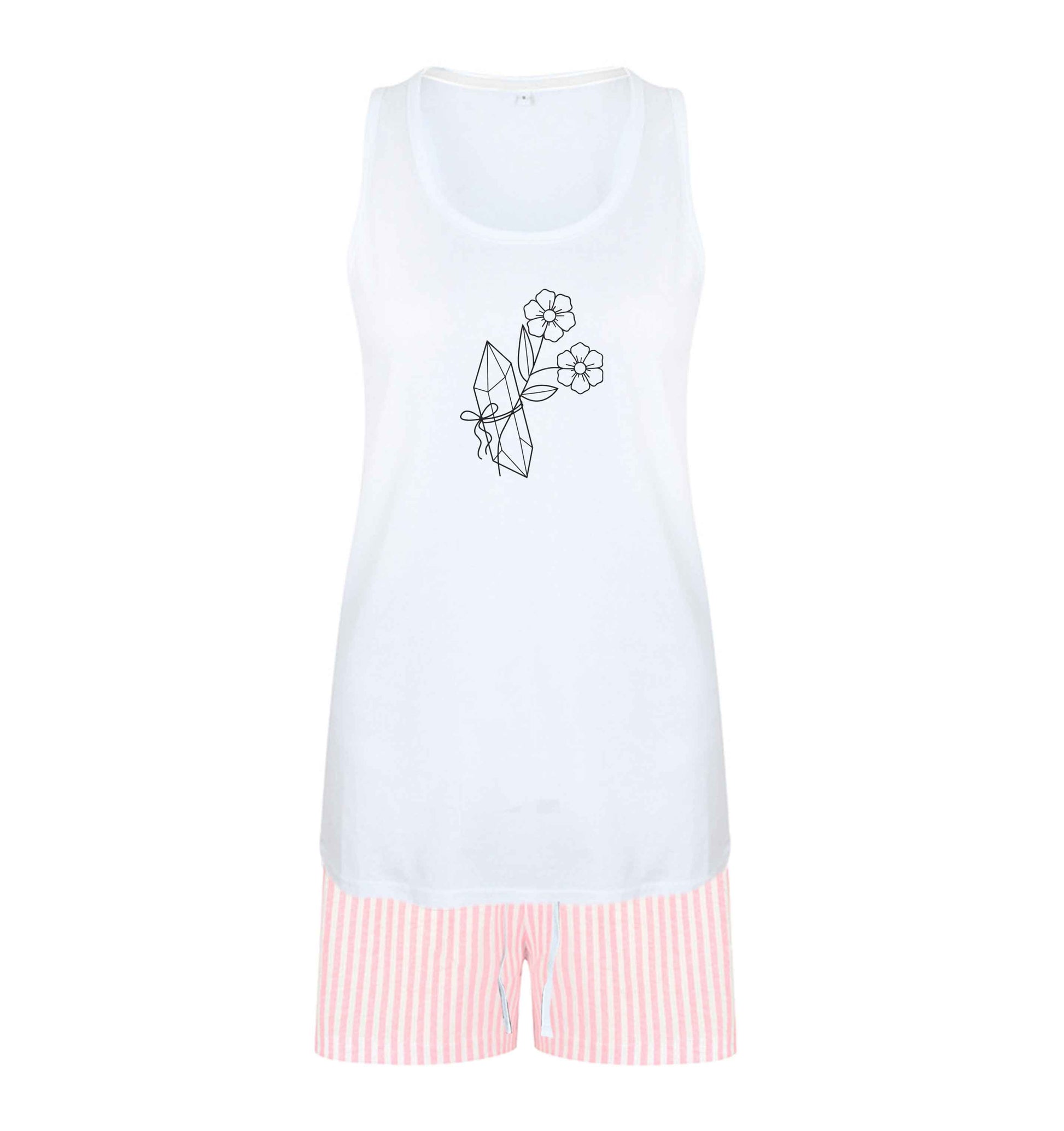 Crystal flower illustration size XL women's pyjama shorts set in pink 