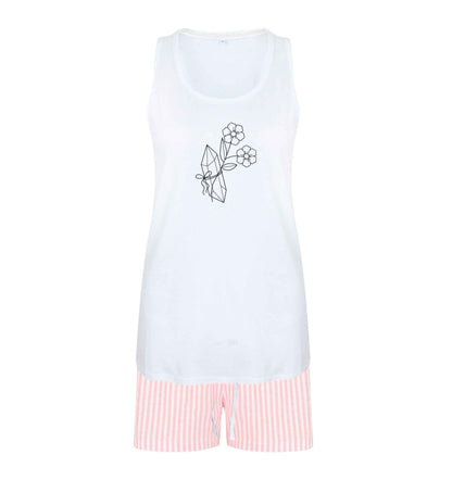 Crystal flower illustration size XL women's pyjama shorts set in pink 