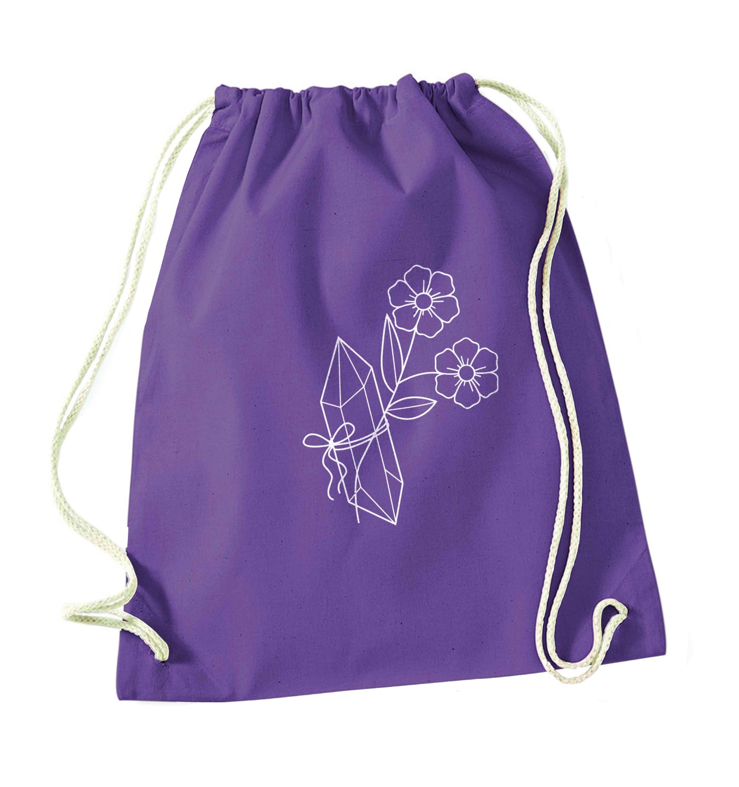 Crystal flower illustration purple drawstring bag