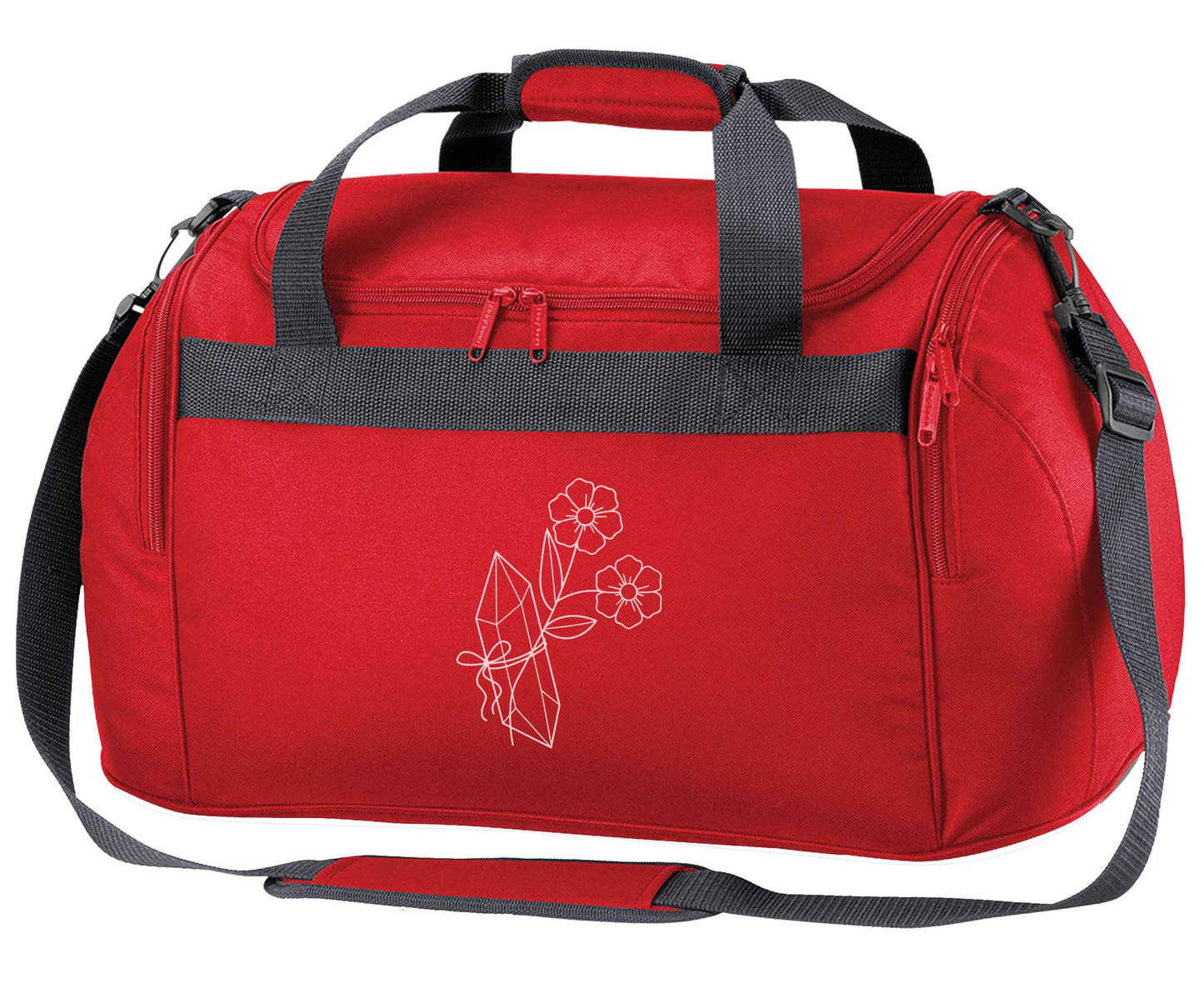Crystal flower illustration red holdall / duffel bag