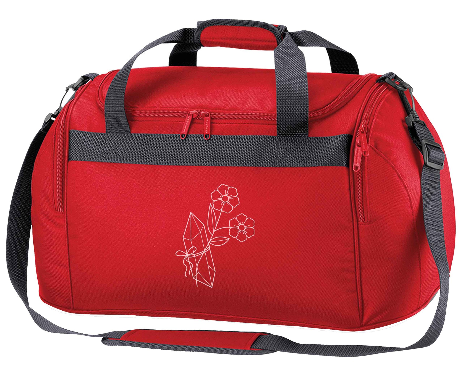 Crystal flower illustration red holdall / duffel bag