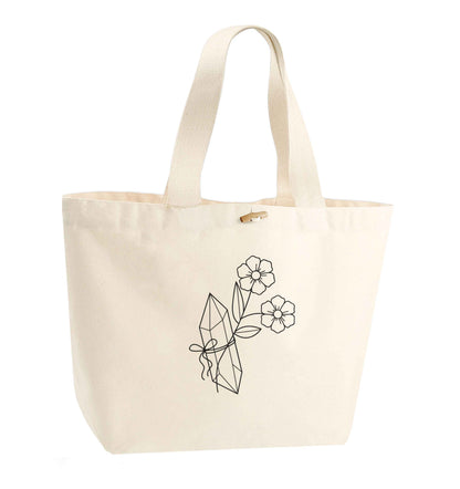 Crystal flower illustration organic cotton premium tote bag with wooden toggle in natural