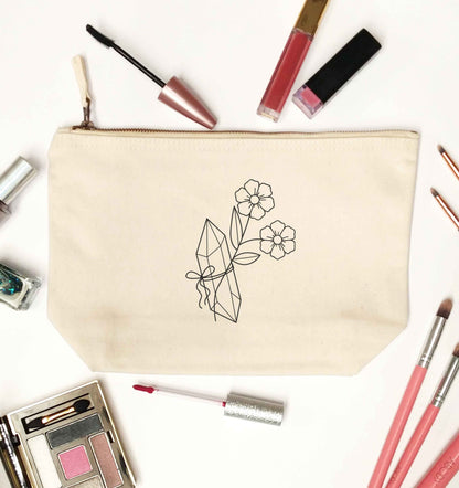 Crystal flower illustration natural makeup bag