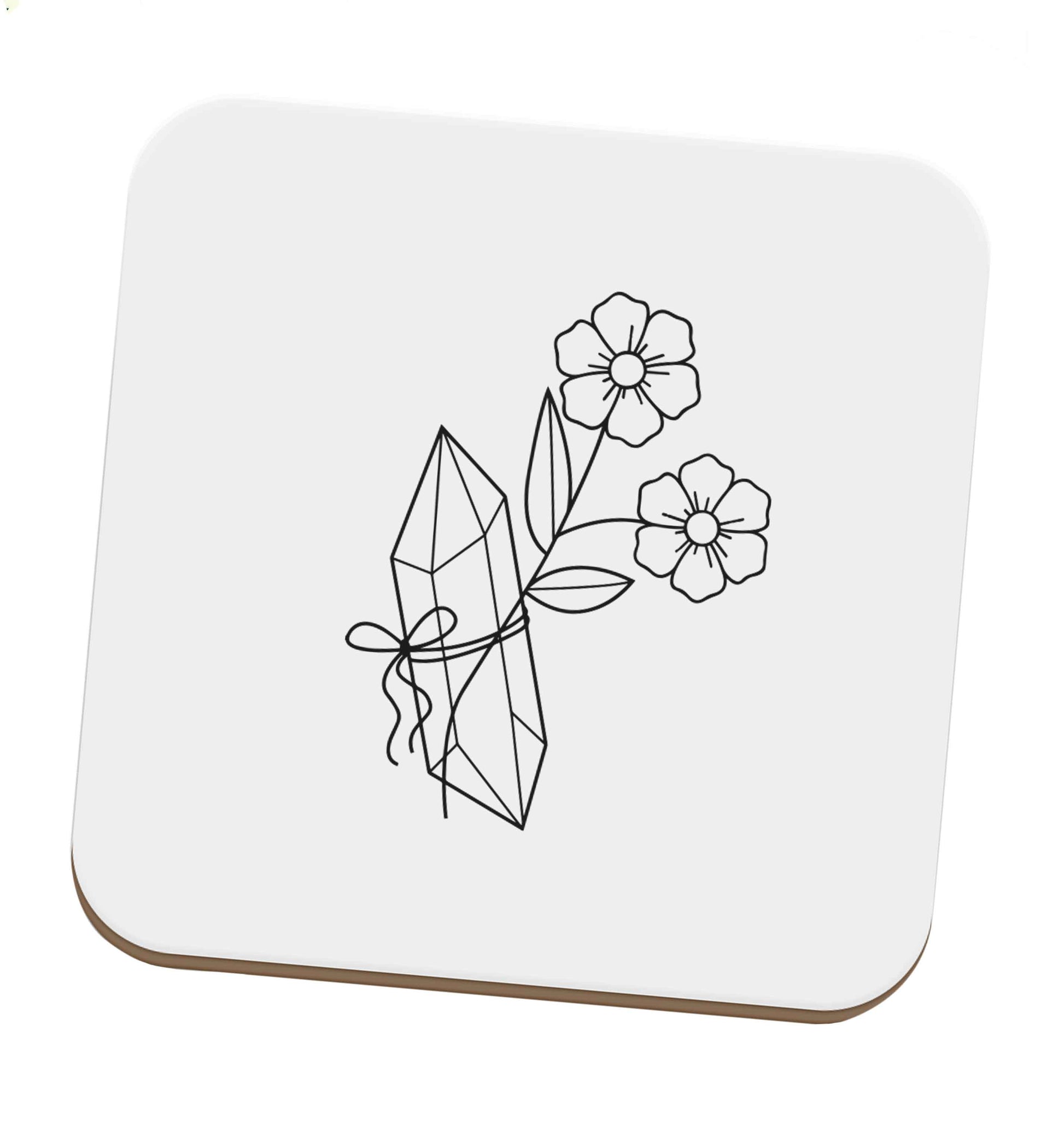 Crystal flower illustration set of four coasters