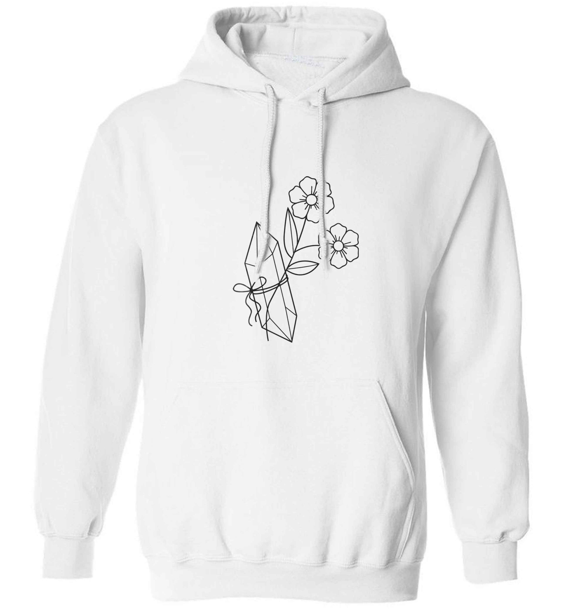 Crystal flower illustration adults unisex white hoodie 2XL