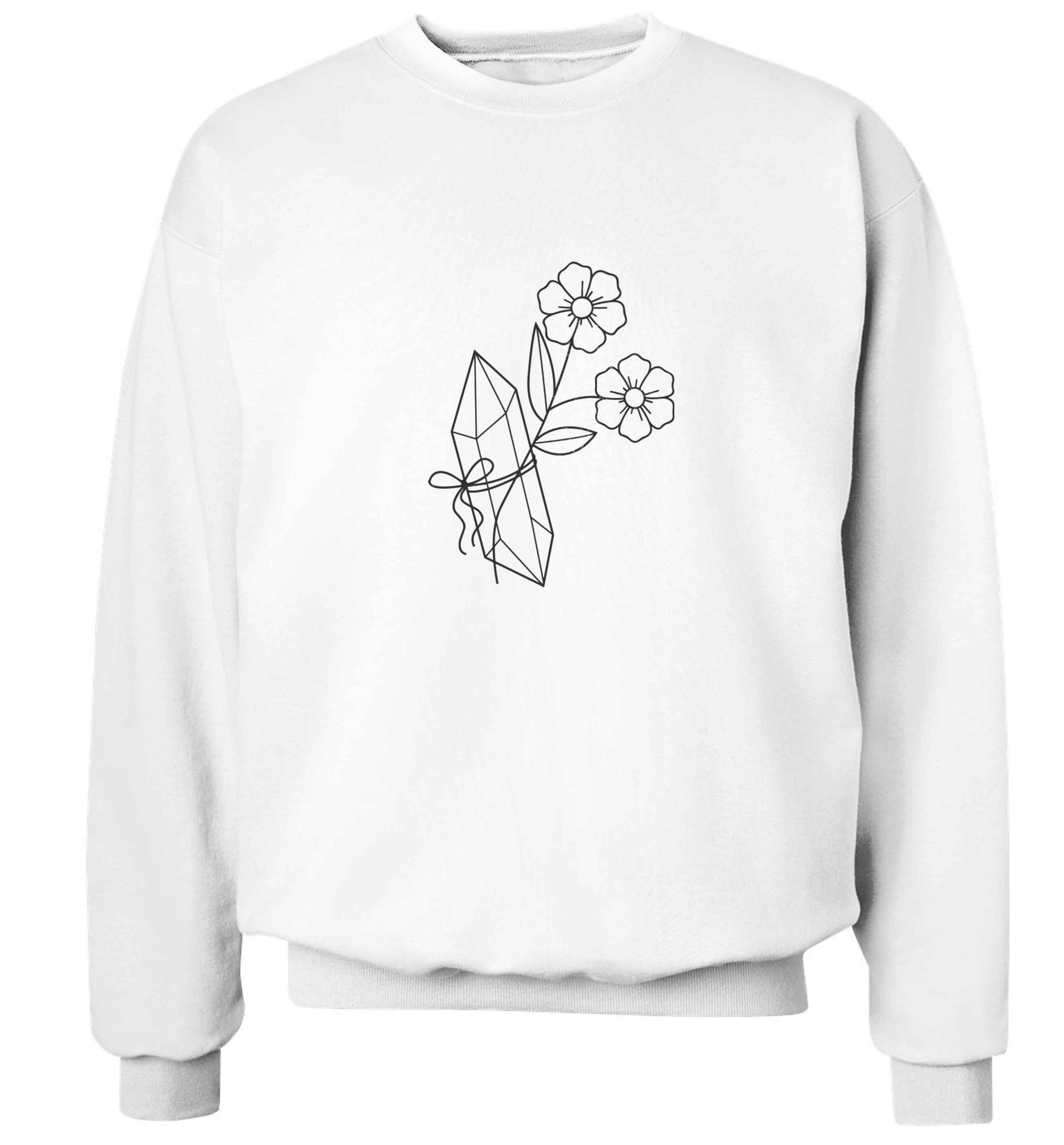 Crystal flower illustration adult's unisex white sweater 2XL