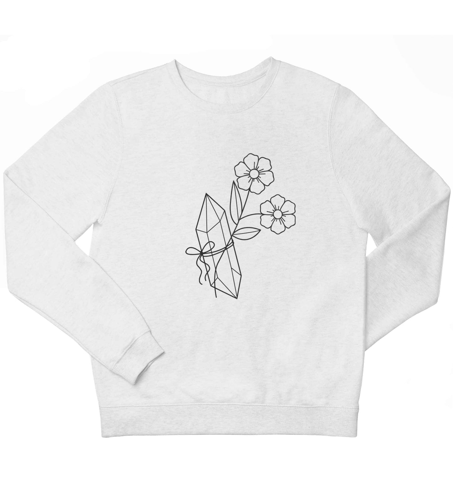 Crystal flower illustration children's white sweater 12-13 Years