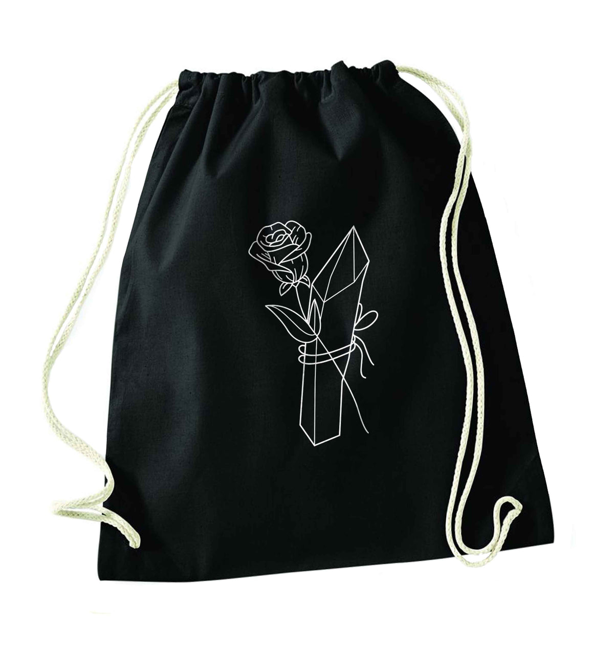 Rose crystal black drawstring bag