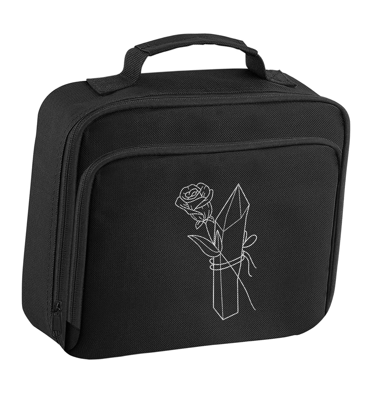 Rose crystal insulated black lunch bag cooler