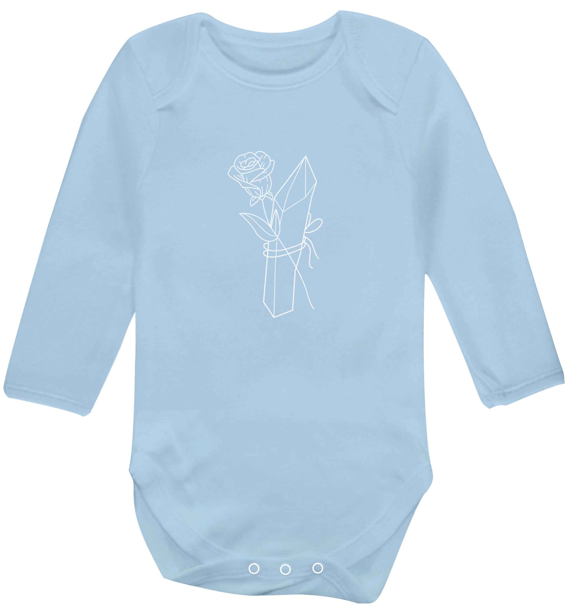 Rose crystal baby vest long sleeved pale blue 6-12 months