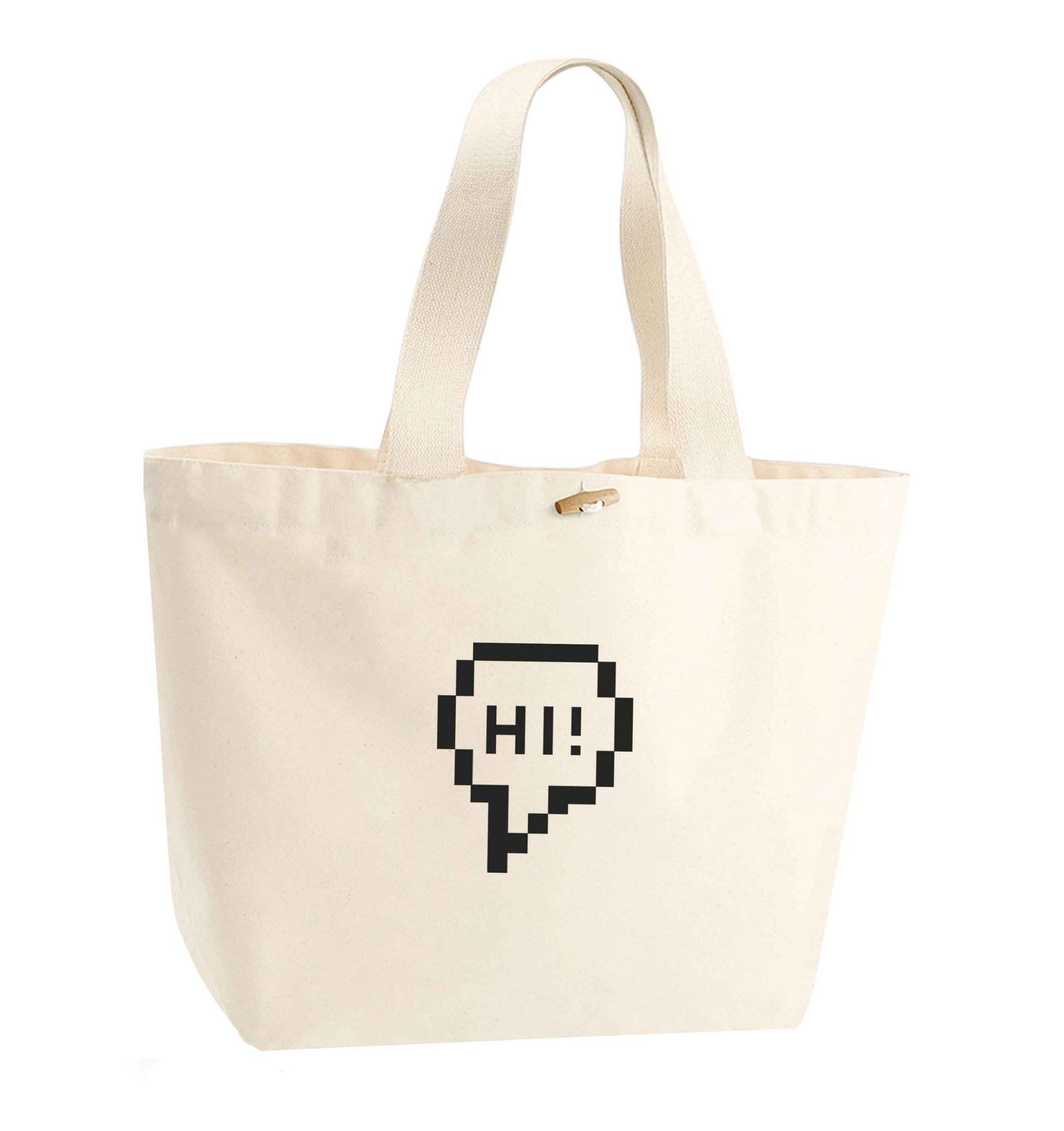 Hi organic cotton premium tote bag with wooden toggle in natural