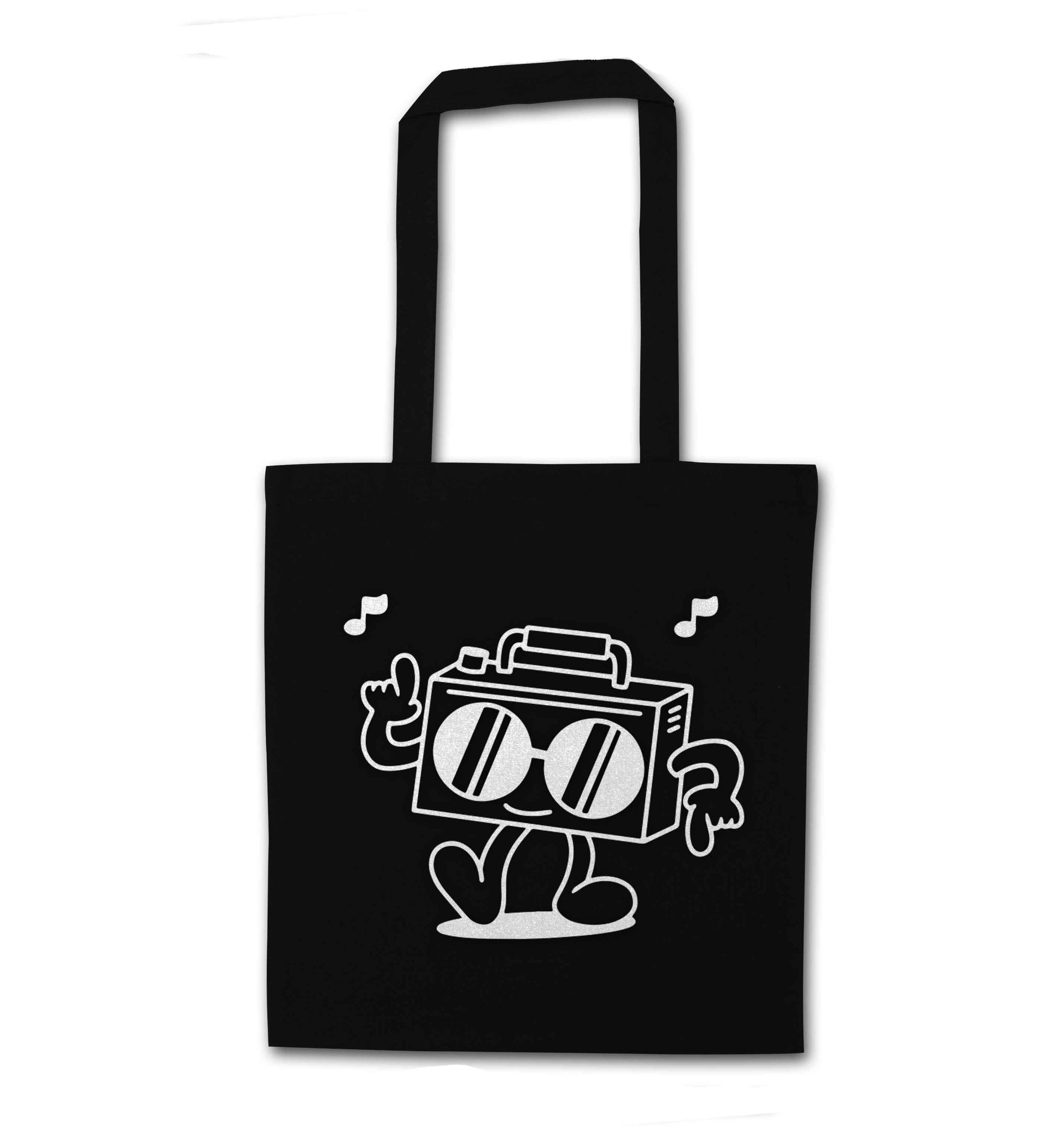 Boombox black tote bag