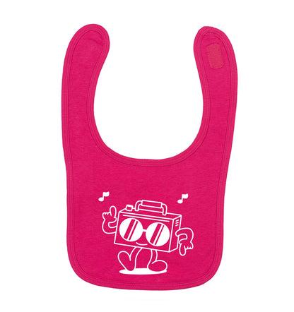 Boombox dark pink baby bib