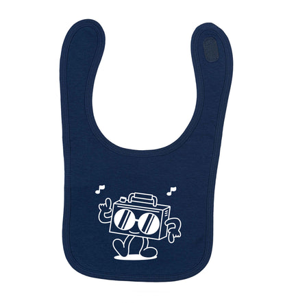 Boombox navy baby bib