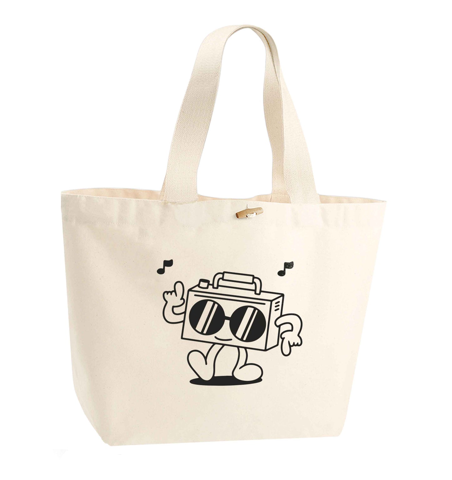 Boombox organic cotton premium tote bag with wooden toggle in natural