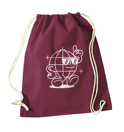 Disco ball maroon drawstring bag
