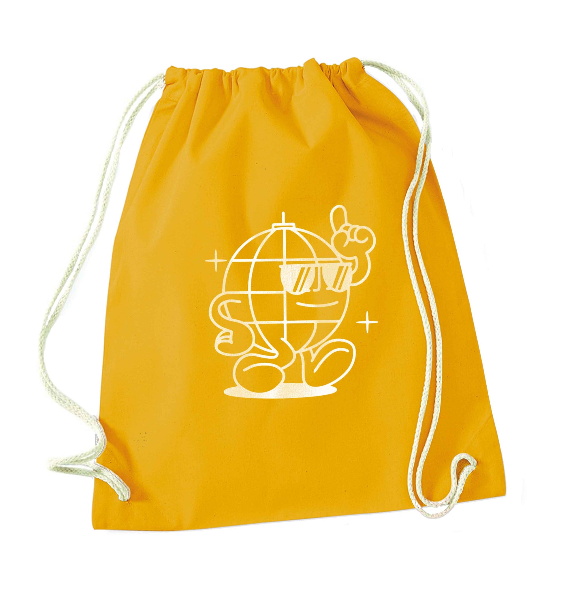Disco ball mustard drawstring bag