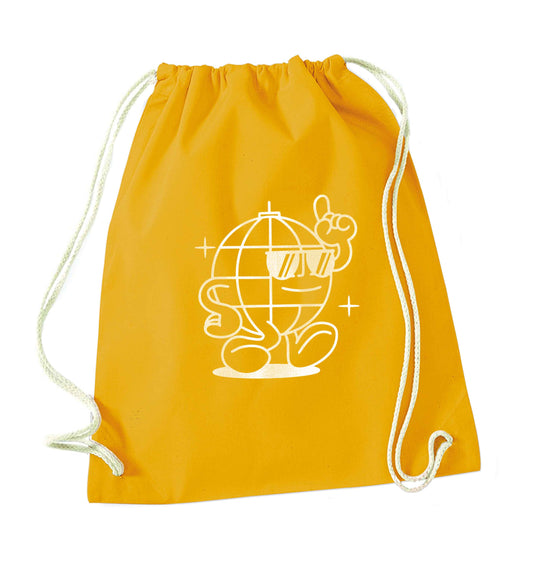 Disco ball mustard drawstring bag