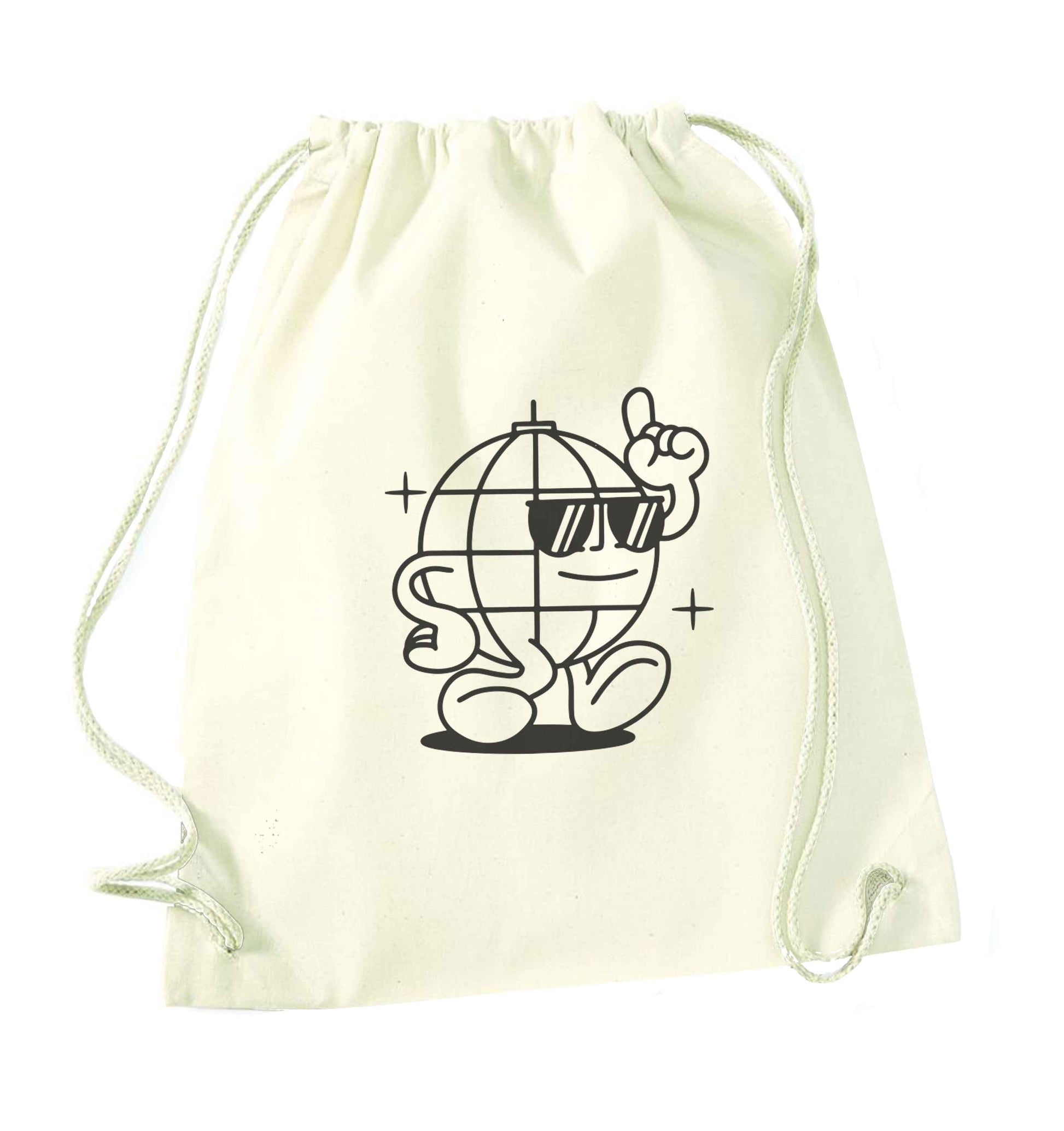 Disco ball natural drawstring bag
