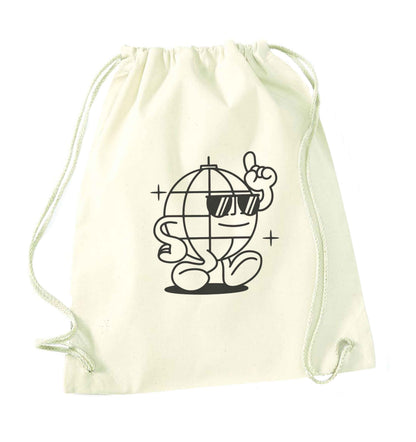 Disco ball natural drawstring bag
